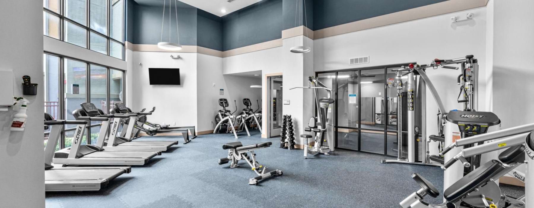 a room with treadmills and treadmills